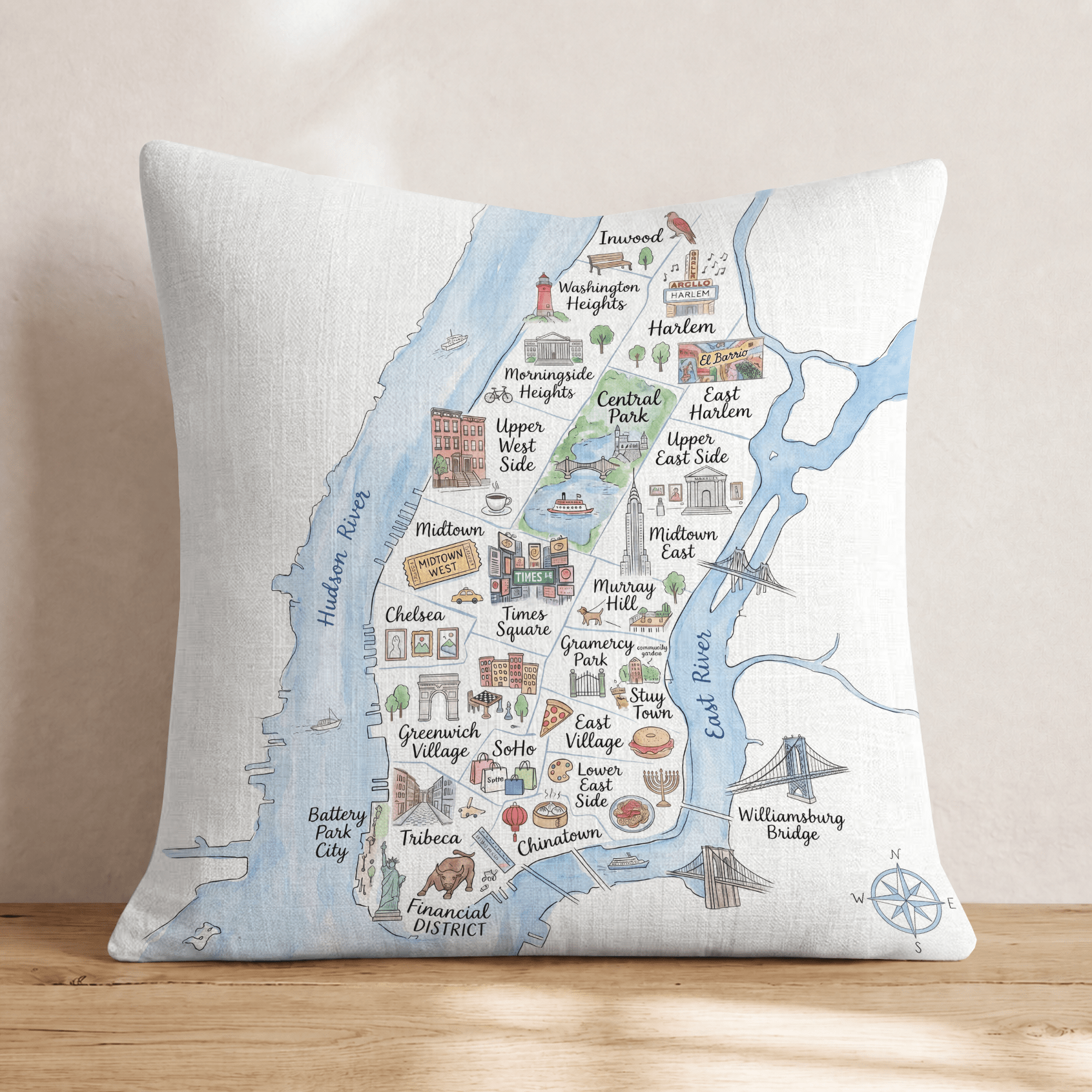 Manhattan Map Throw Pillow - Hillcroft Home