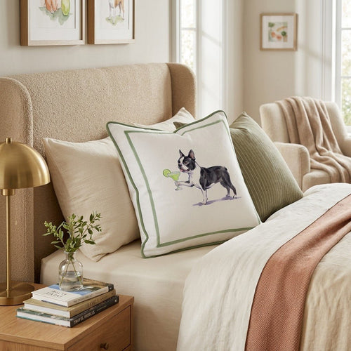 Margarita Boston Terrier Throw Pillow - Hillcroft Home
