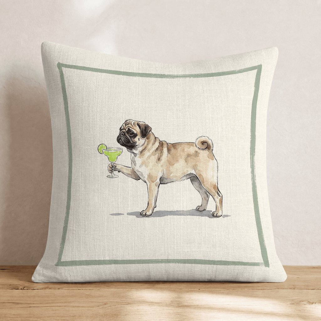 Margarita Pug Throw Pillow - Hillcroft Home