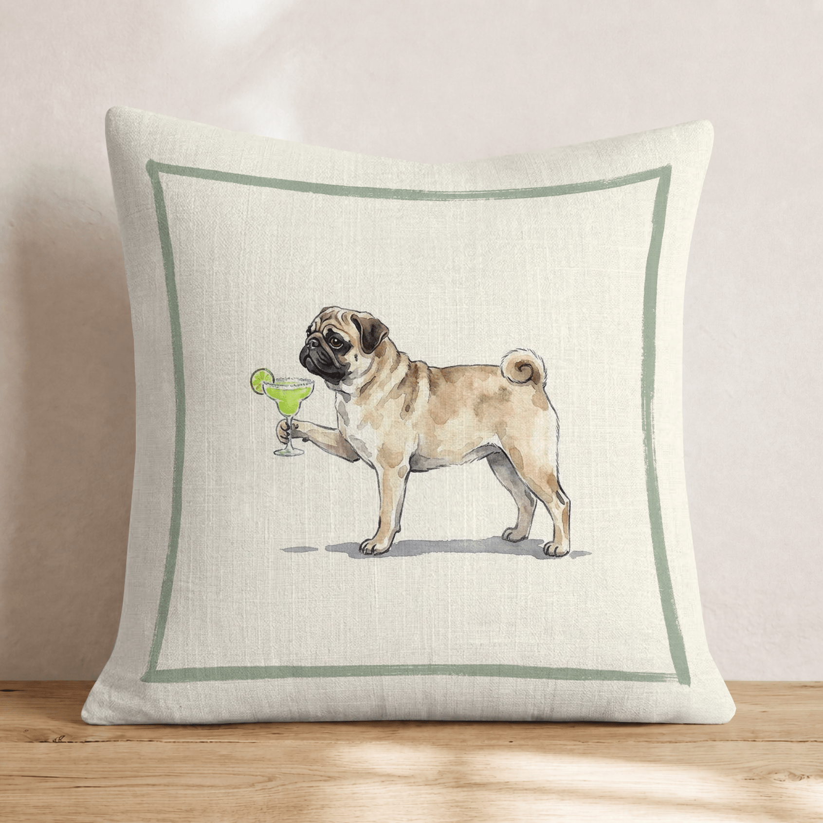 Margarita Pug Throw Pillow - Hillcroft Home