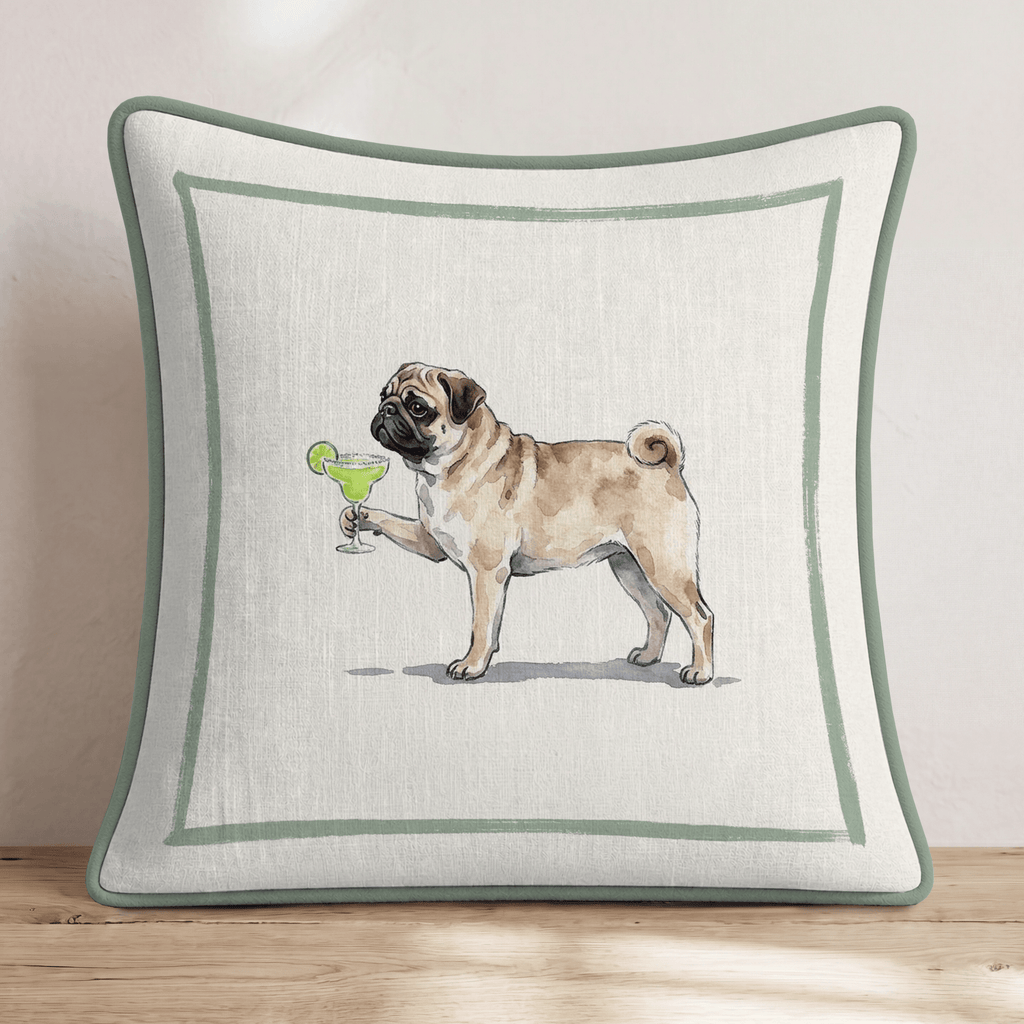 Margarita Pug Throw Pillow - Hillcroft Home