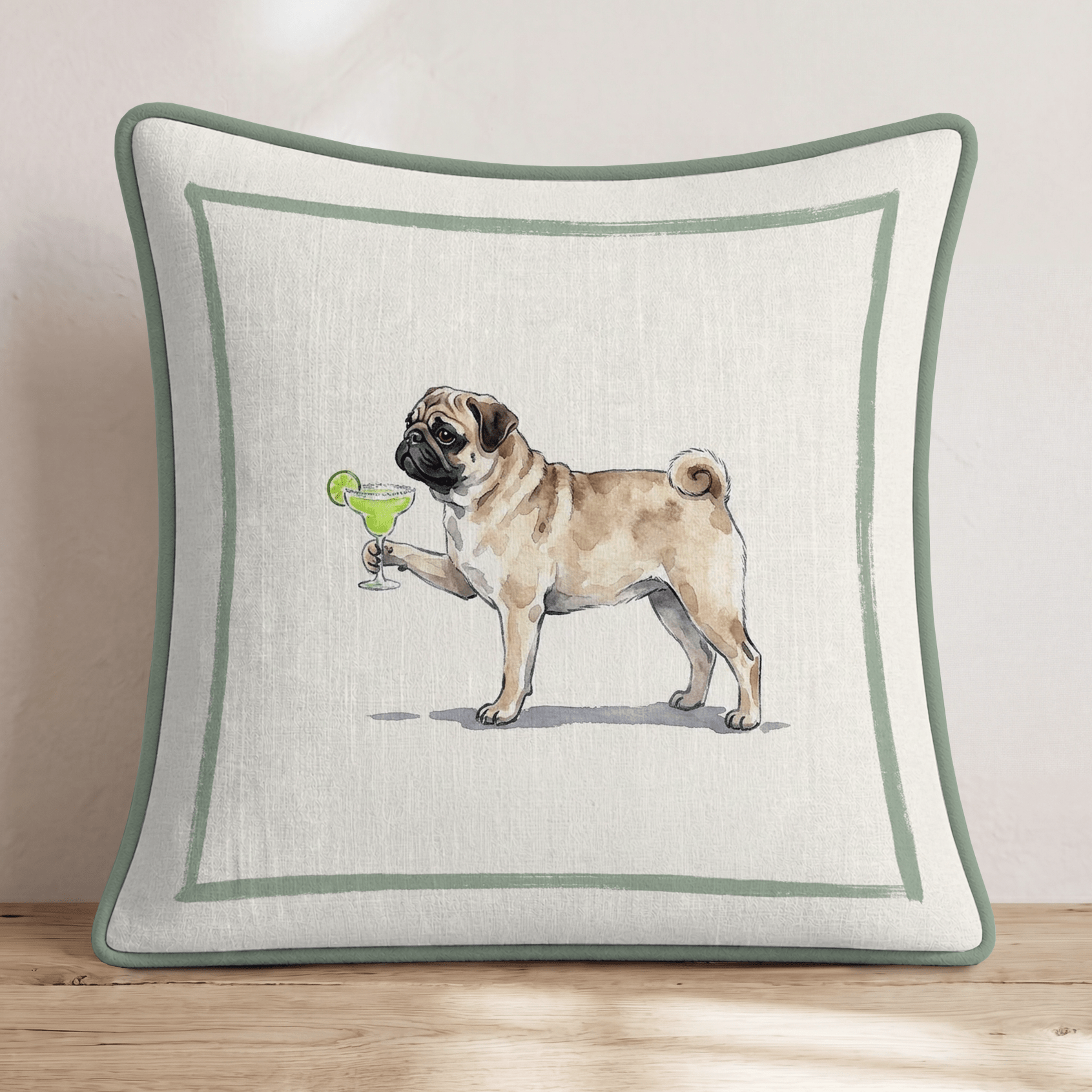 Margarita Pug Throw Pillow - Hillcroft Home