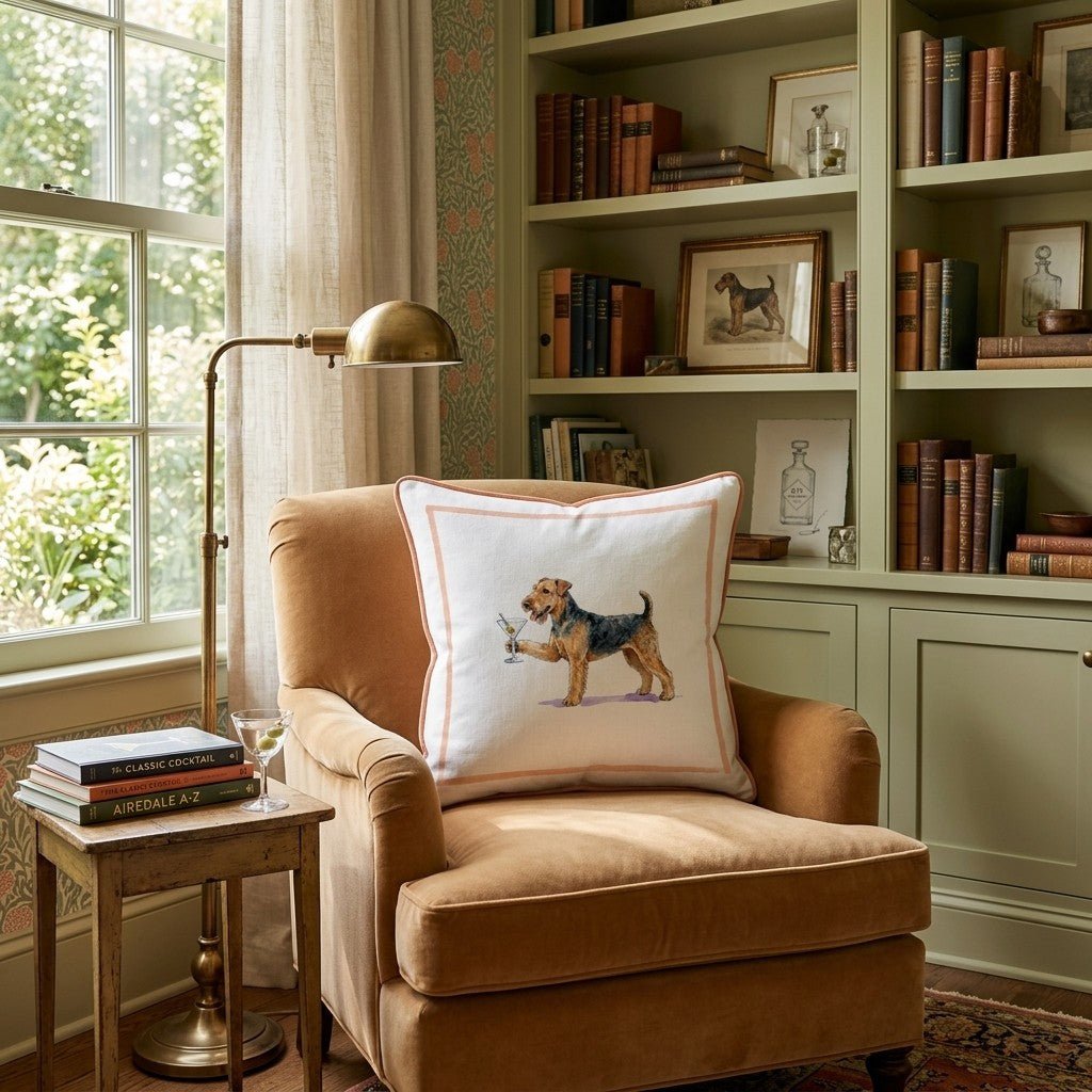 Martini Airedale Terrier Throw Pillow - Hillcroft Home