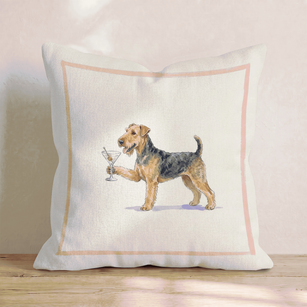 Martini Airedale Terrier Throw Pillow - Hillcroft Home