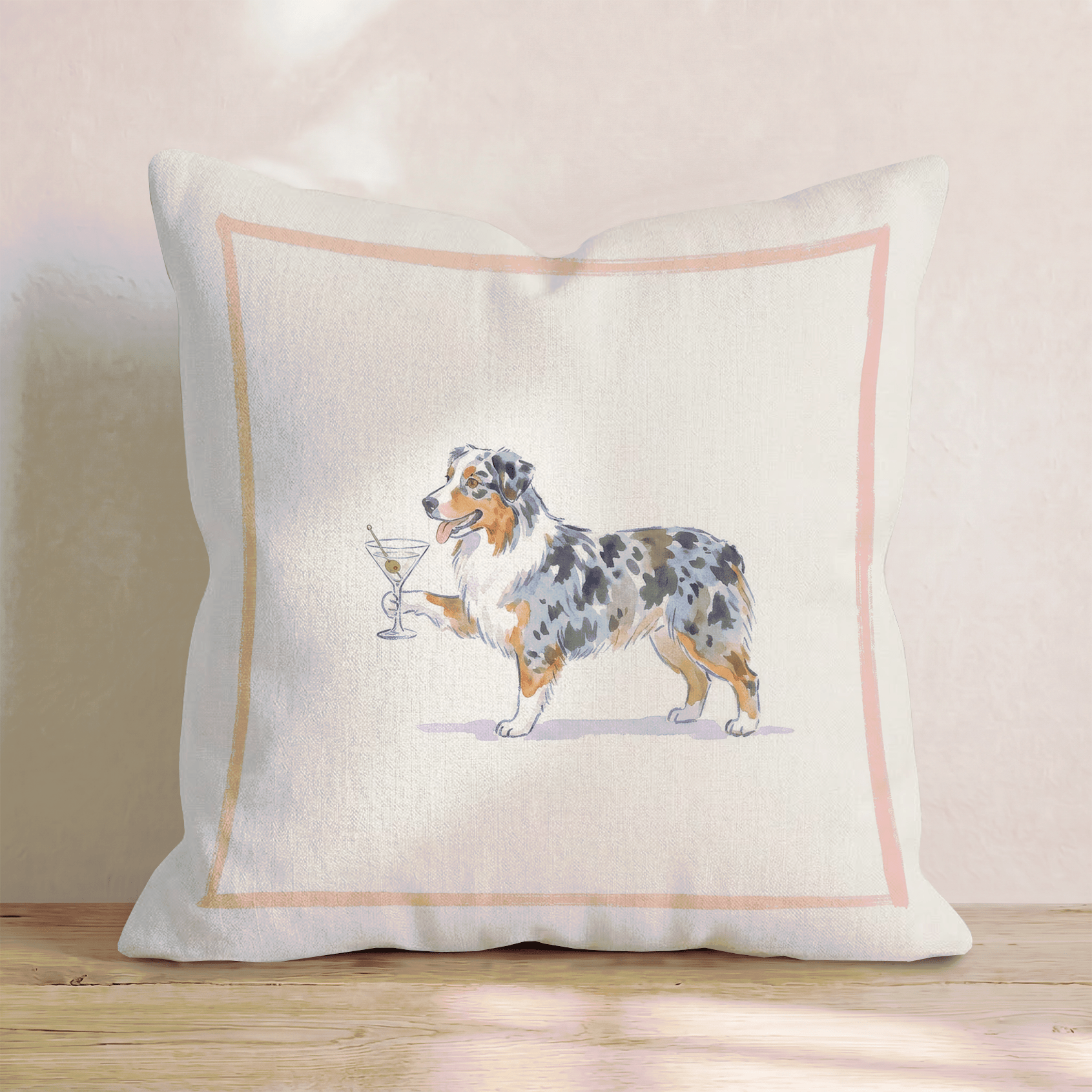 Martini Australian Shepherd Throw Pillow - Hillcroft Home