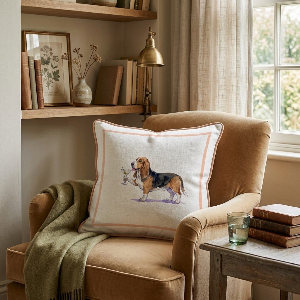 Martini Basset Hound Throw Pillow - Hillcroft Home