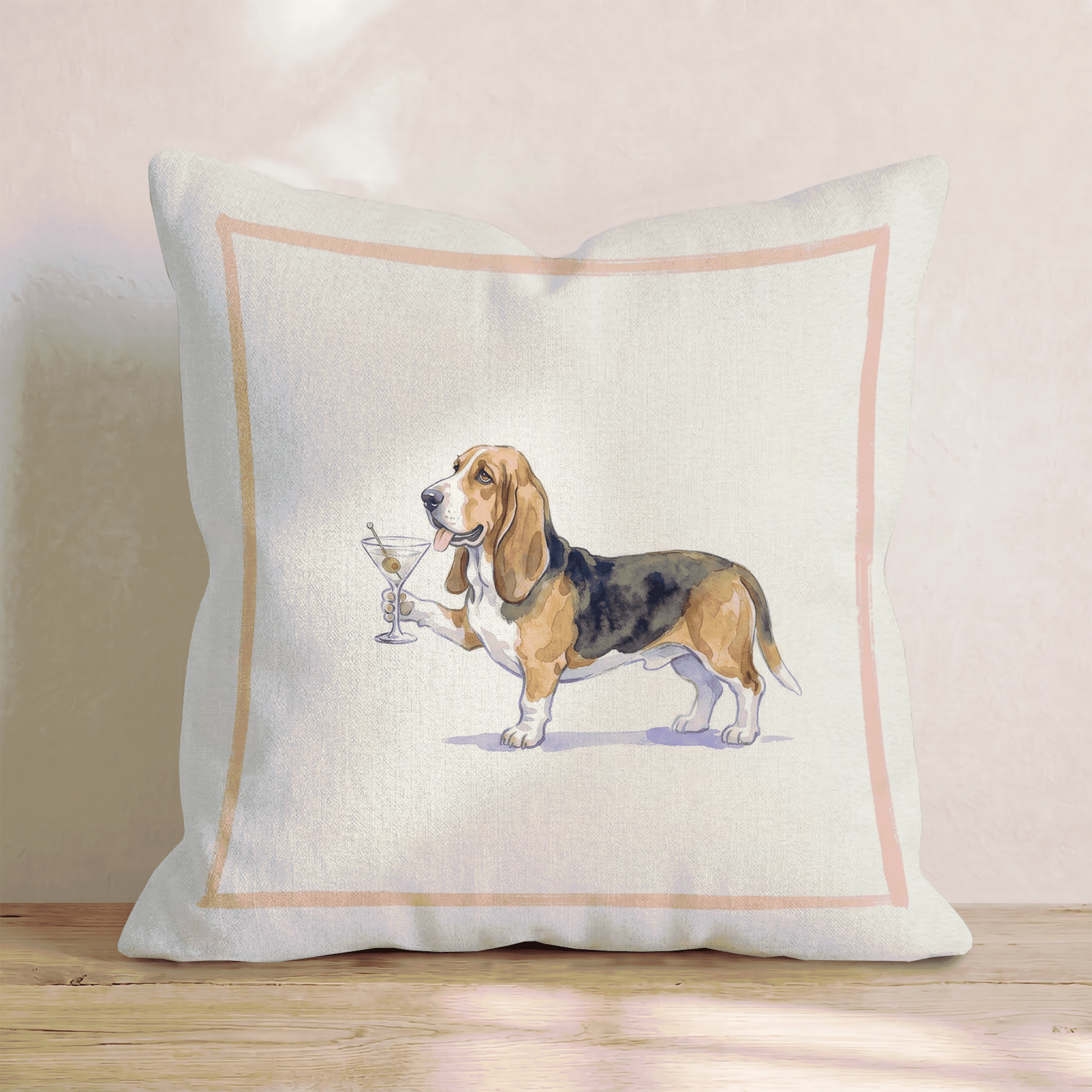 Martini Basset Hound Throw Pillow - Hillcroft Home