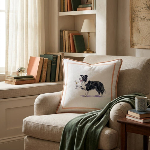 Martini Border Collie Throw Pillow - Hillcroft Home