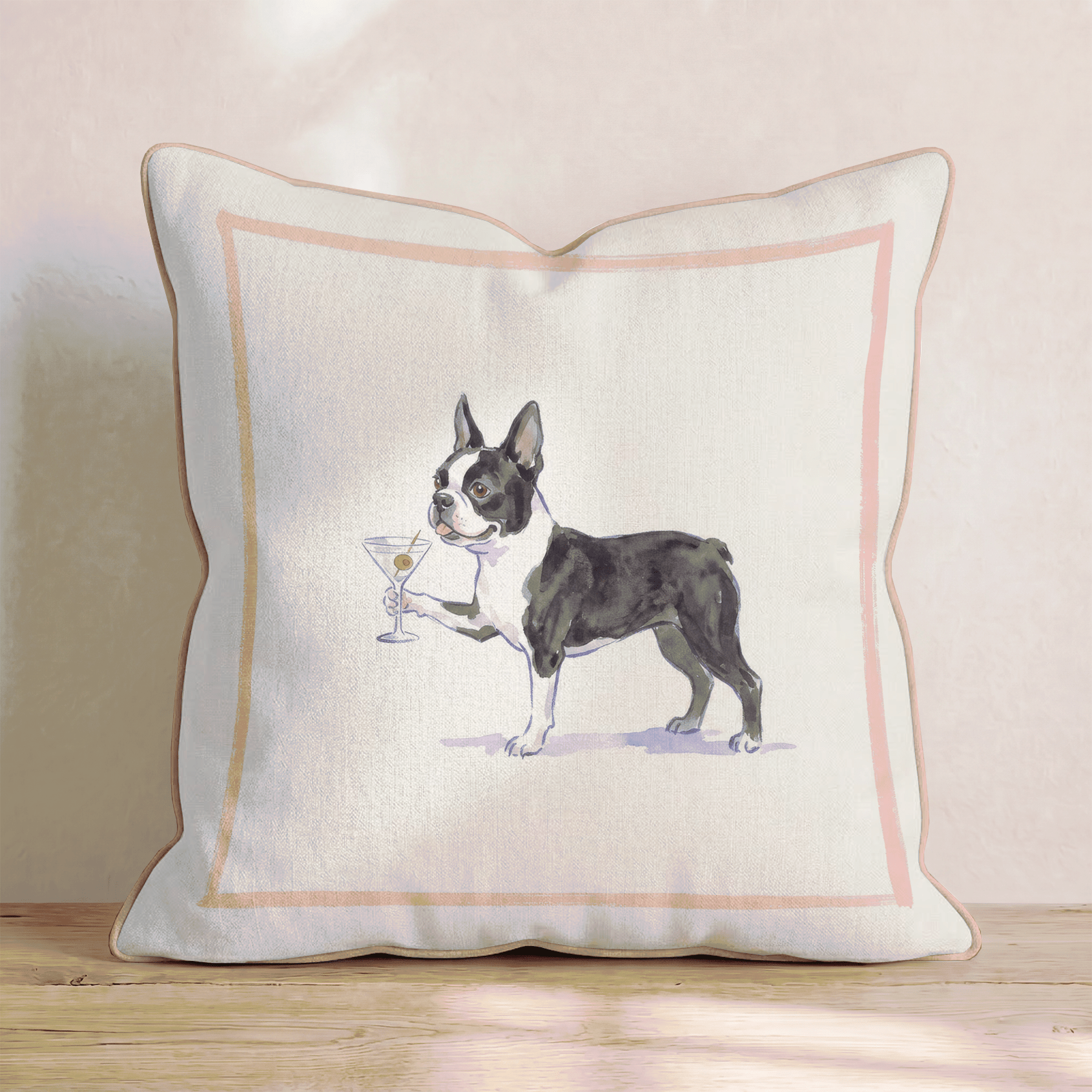 Martini Boston Terrier Throw Pillow - Hillcroft Home