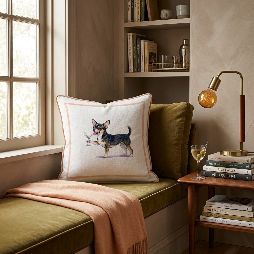 Martini Chihuahua Throw Pillow - Hillcroft Home