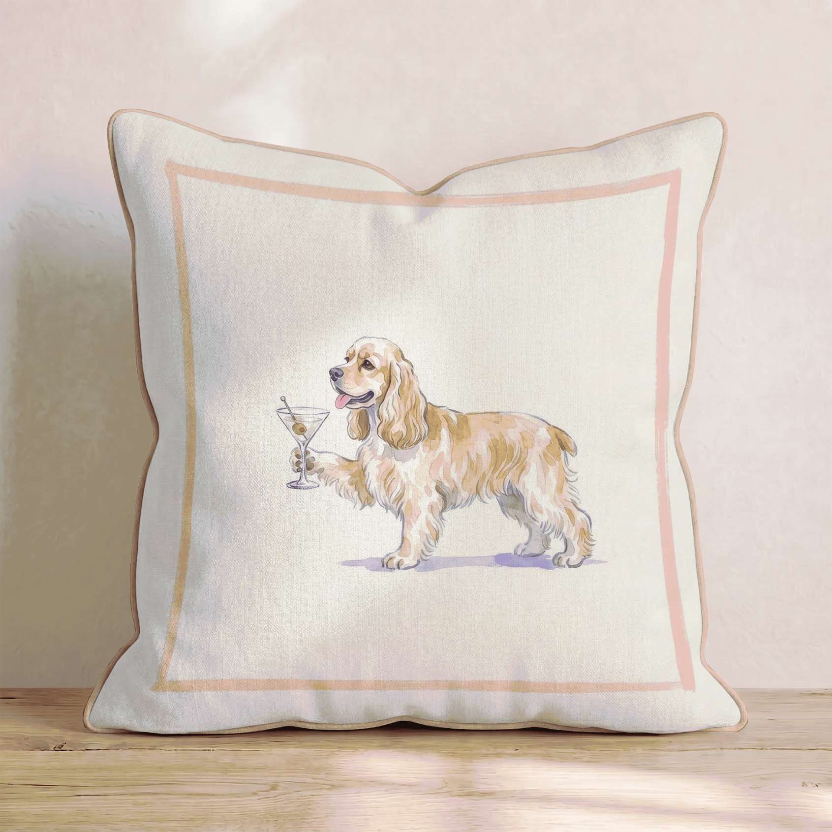 Martini Cocker Spaniel Throw Pillow - Hillcroft Home