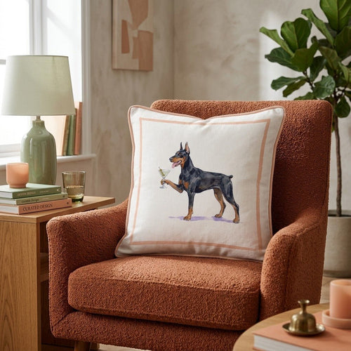 Martini Doberman Throw Pillow - Hillcroft Home