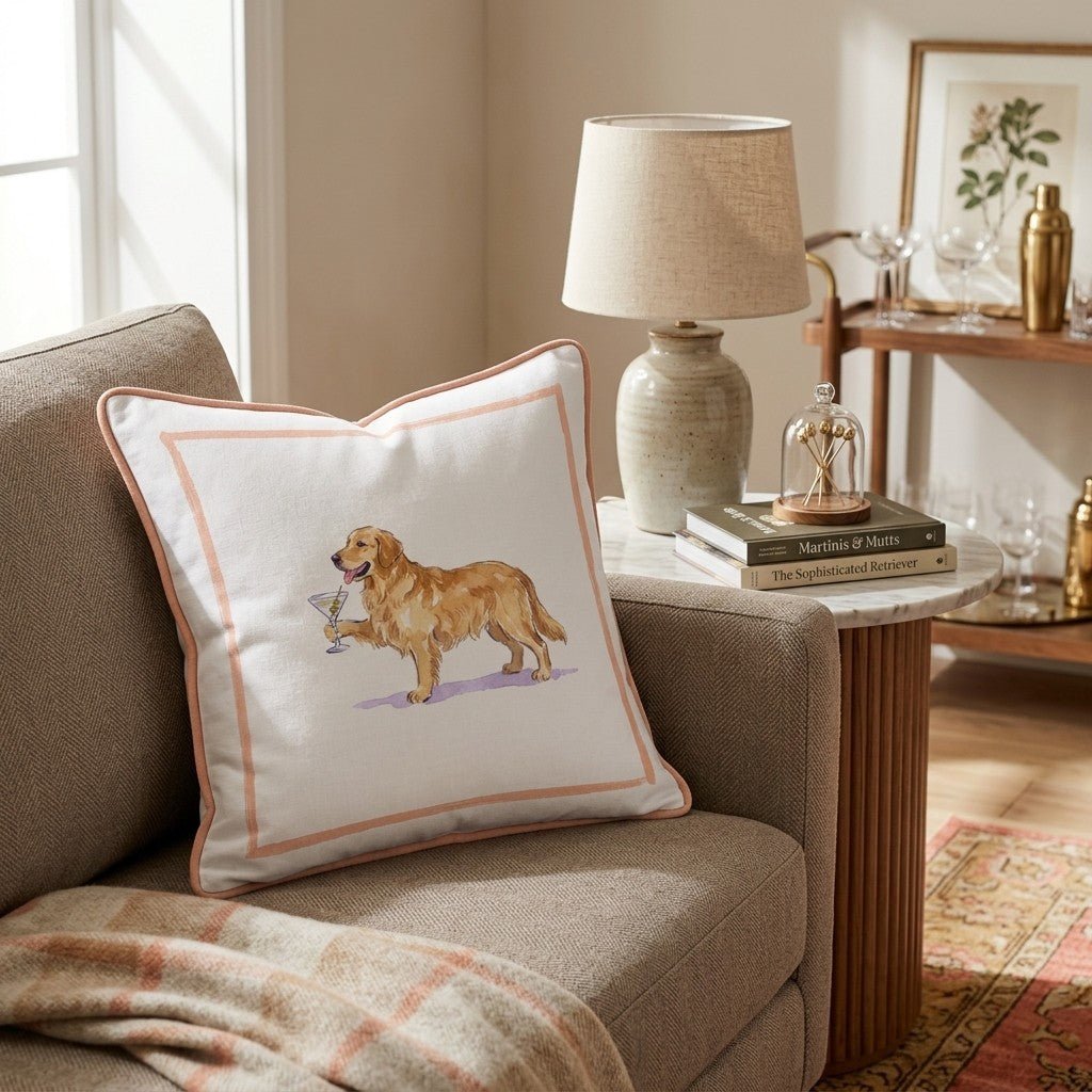 Martini Golden Retriever Throw Pillow - Hillcroft Home