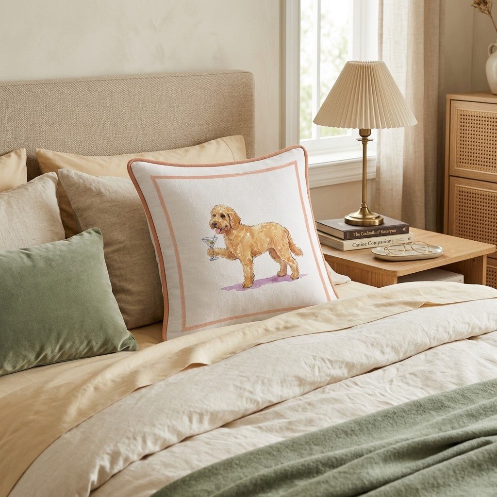 Martini Goldendoodle Throw Pillow - Hillcroft Home