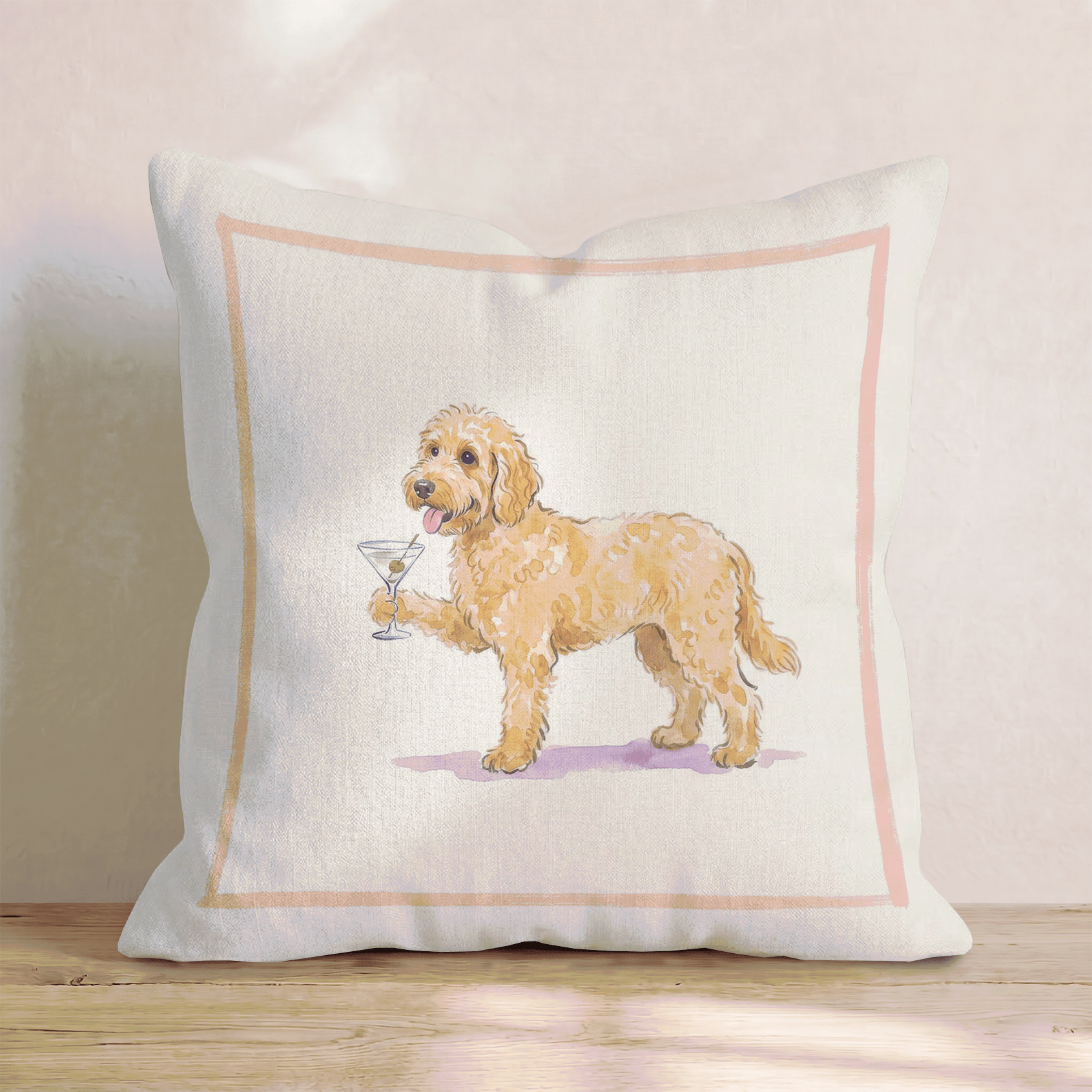 Martini Goldendoodle Throw Pillow - Hillcroft Home