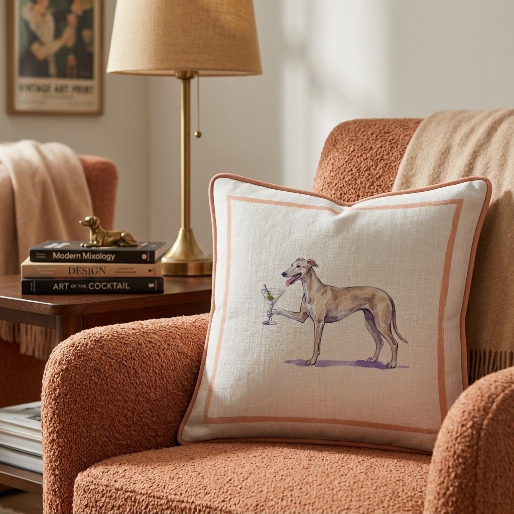 Martini Greyhound Throw Pillow - Hillcroft Home