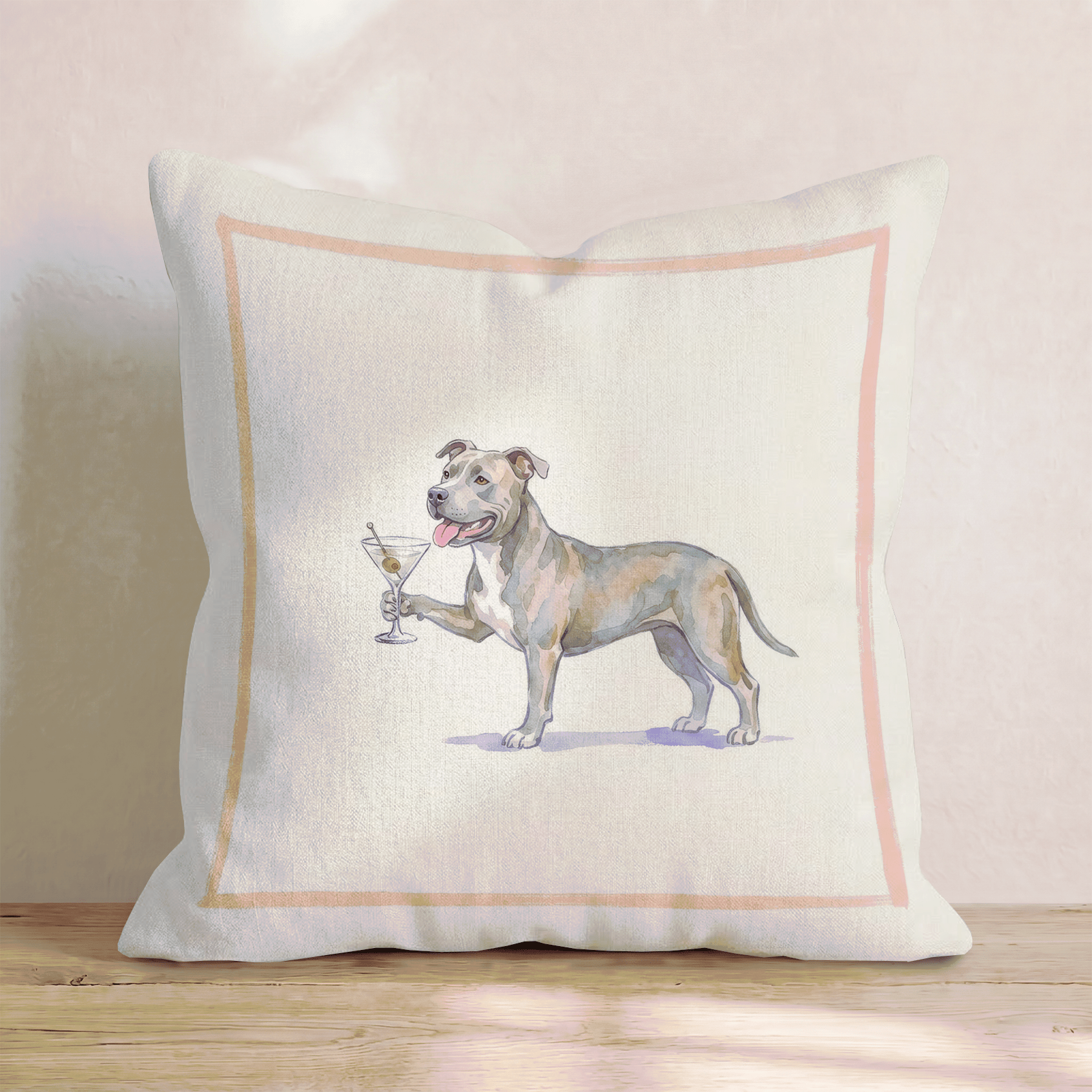 Martini Pit Bull Throw Pillow - Hillcroft Home