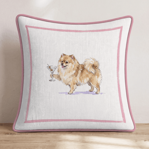 Martini Pomeranian Pink Throw Pillow - Hillcroft Home