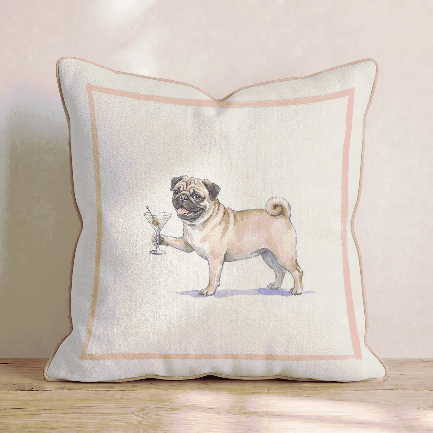Martini Pug Throw Pillow - Hillcroft Home