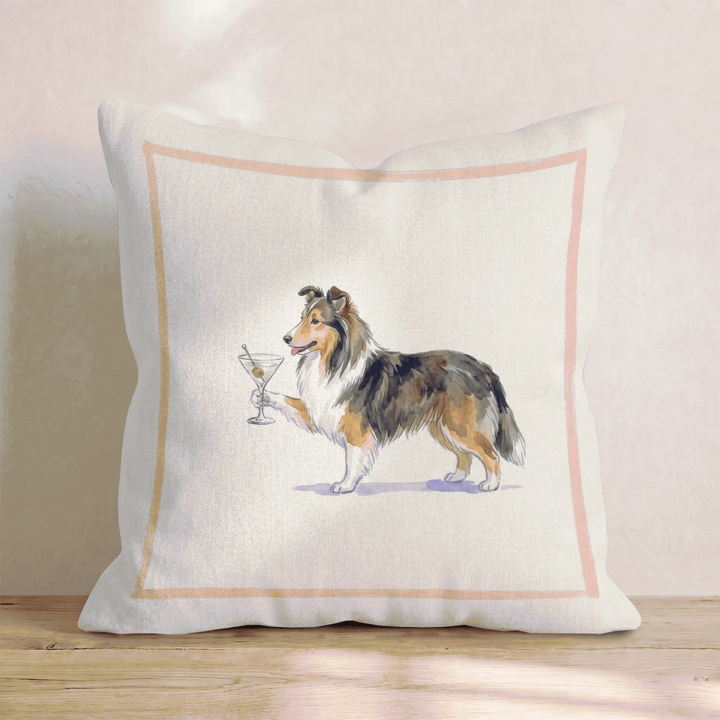 Martini Sheltie Throw Pillow - Hillcroft Home
