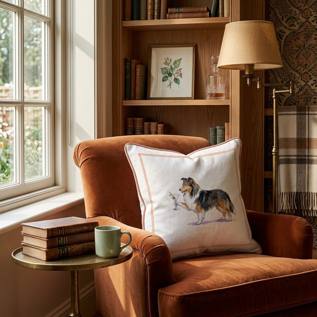 Martini Sheltie Throw Pillow - Hillcroft Home