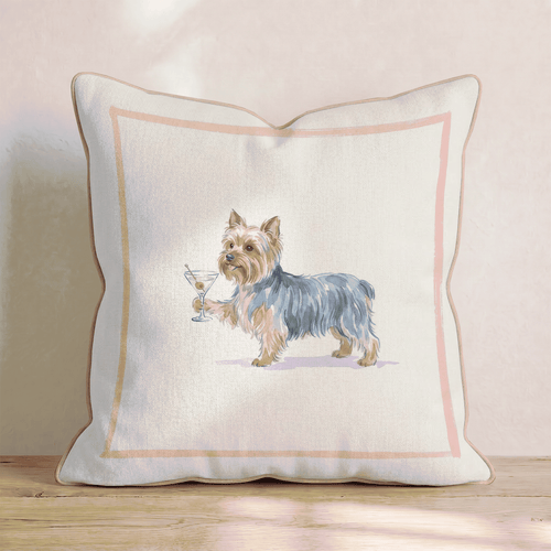 Martini Yorkshire Terrier Throw Pillow - Hillcroft Home