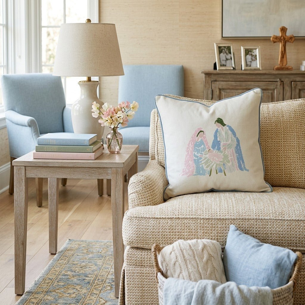 Mary, Joseph, and Jesus Throw Pillow - Hillcroft Home