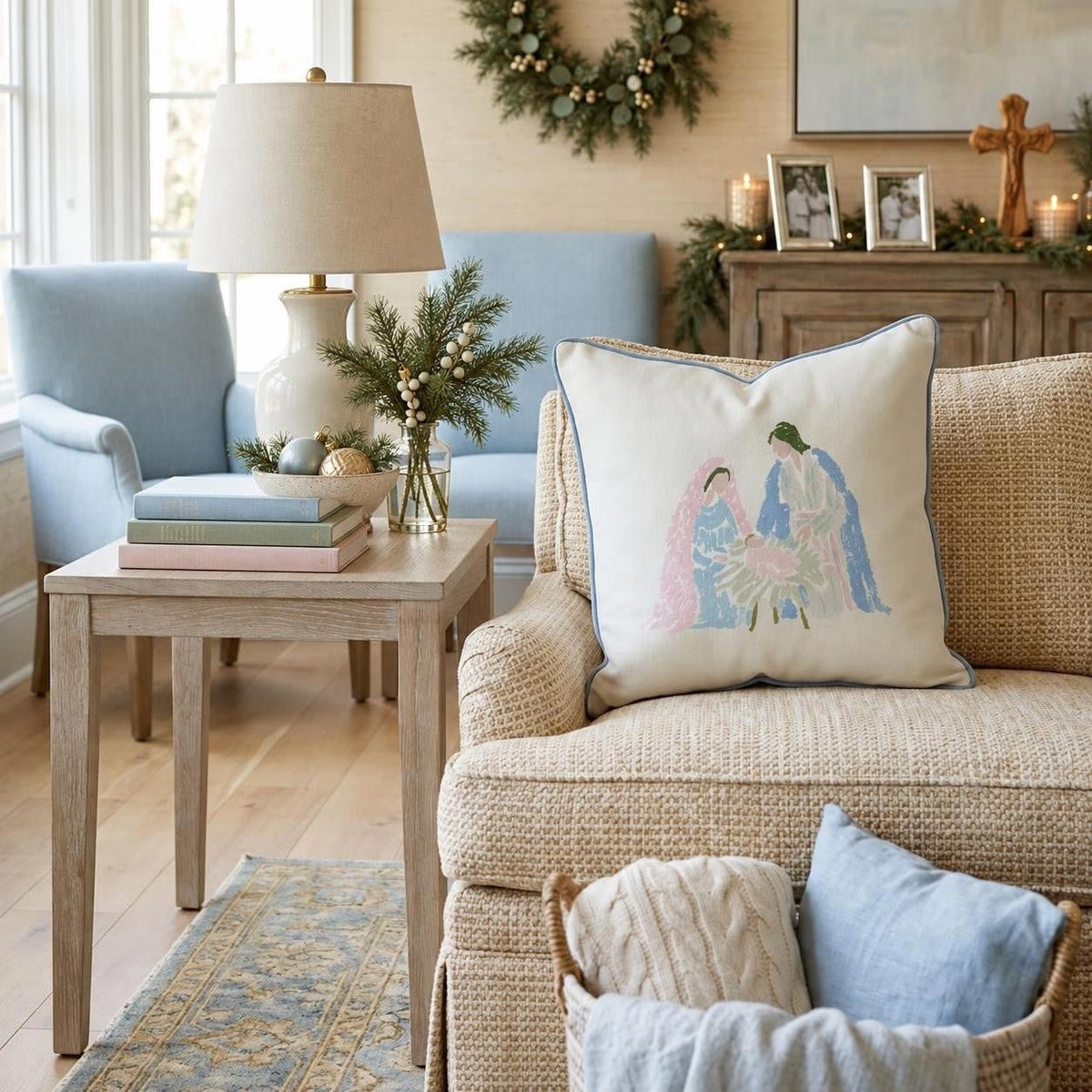 Mary, Joseph, and Jesus Throw Pillow throw pillow - Hillcroft Home