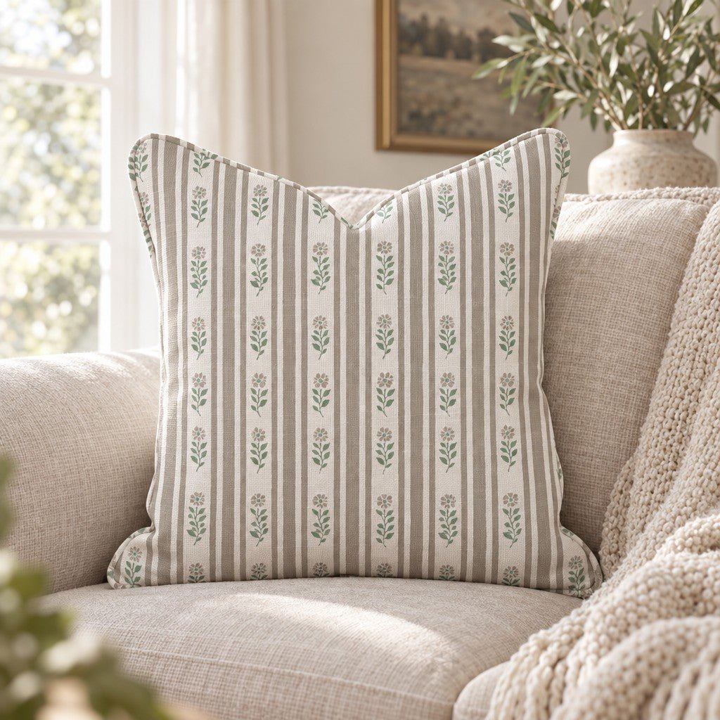 Mauve Sprig Stripe Throw Pillow throw pillow - Hillcroft Home