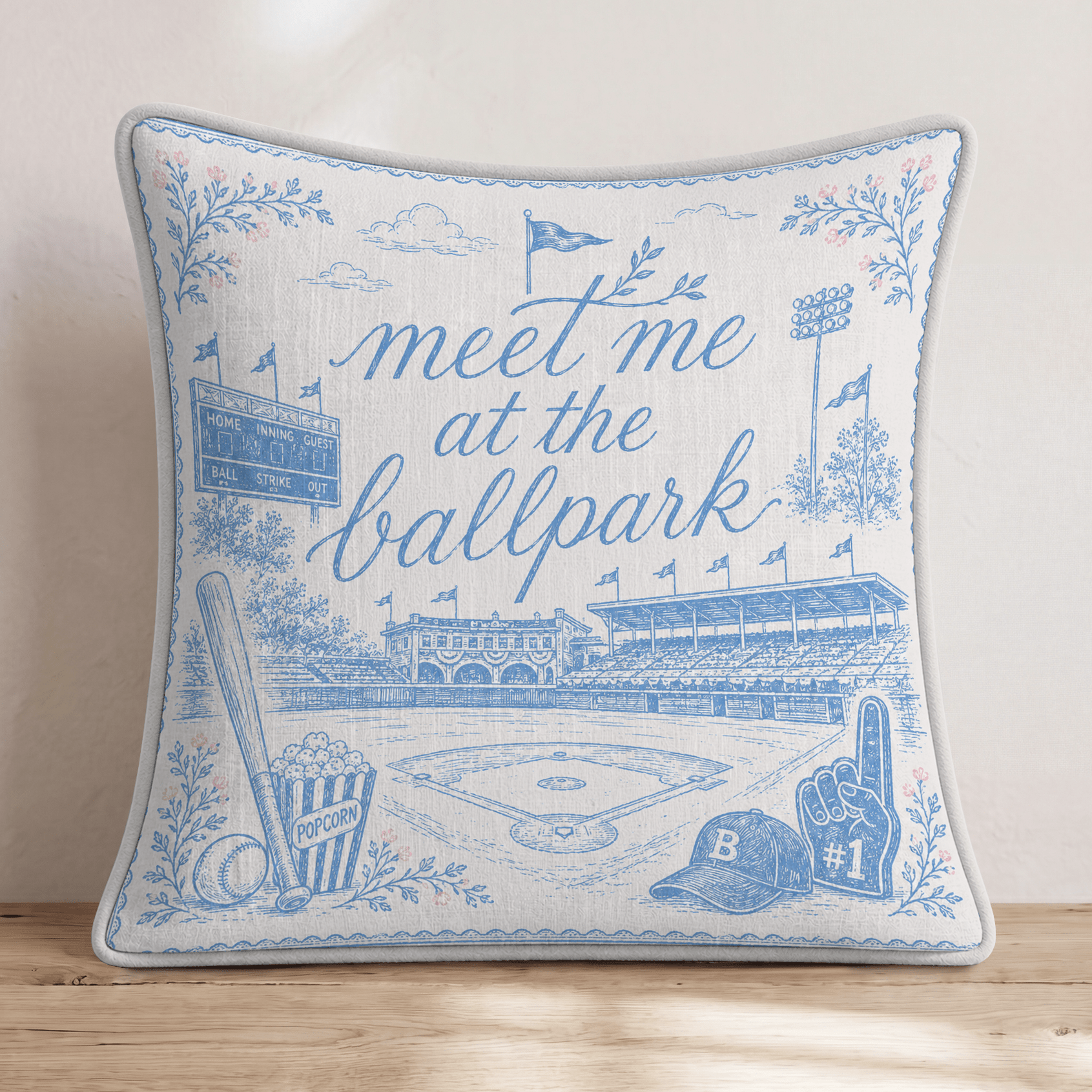 Meet Me At The Ballpark Throw Pillow - Hillcroft Home