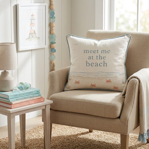 Meet Me at the Beach Throw Pillow - Hillcroft Home