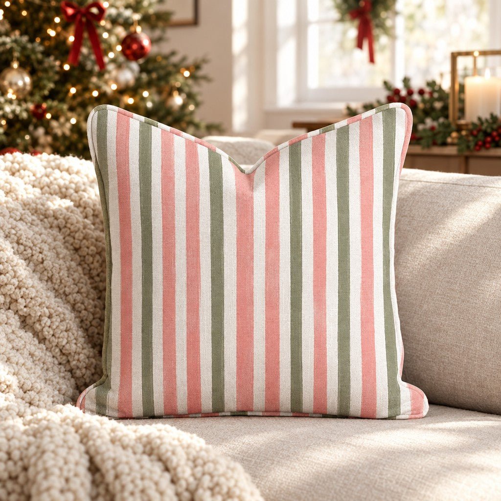 Mercantile Stripe Rose Throw Pillow throw pillow - Hillcroft Home