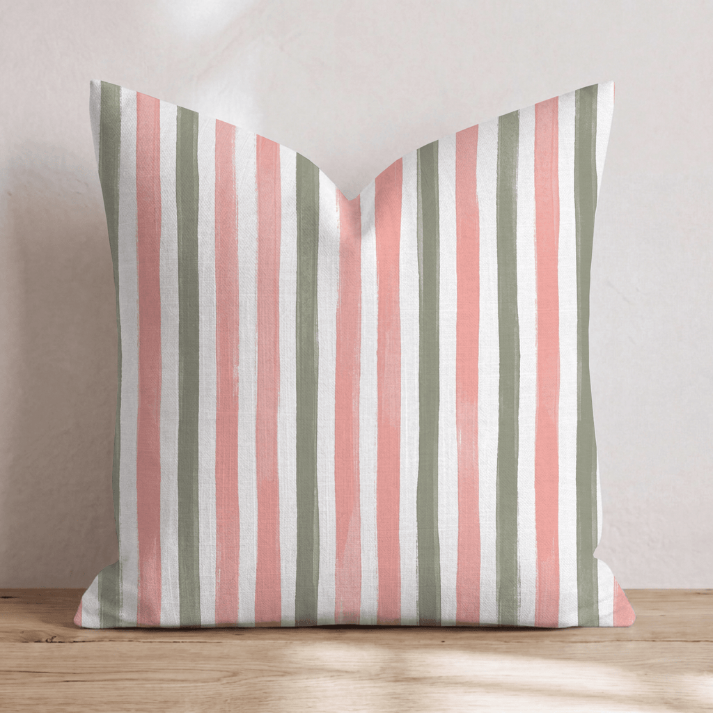 Mercantile Stripe Rose Throw Pillow throw pillow - Hillcroft Home