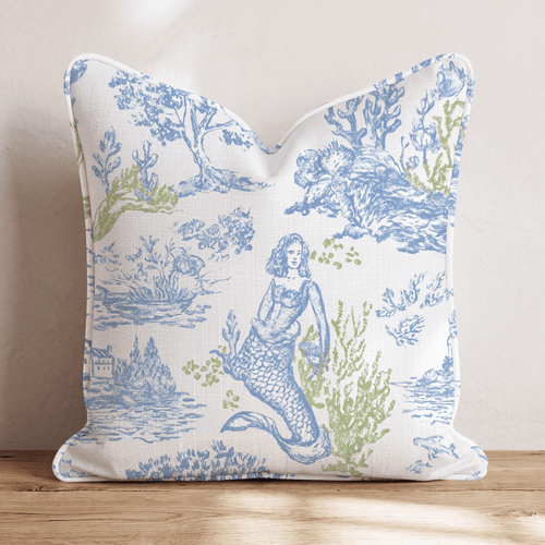 Mermaids Toile Throw Pillow - Hillcroft Home