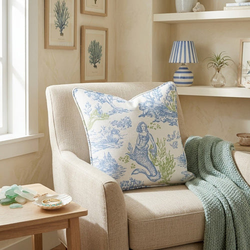 Mermaids Toile Throw Pillow - Hillcroft Home