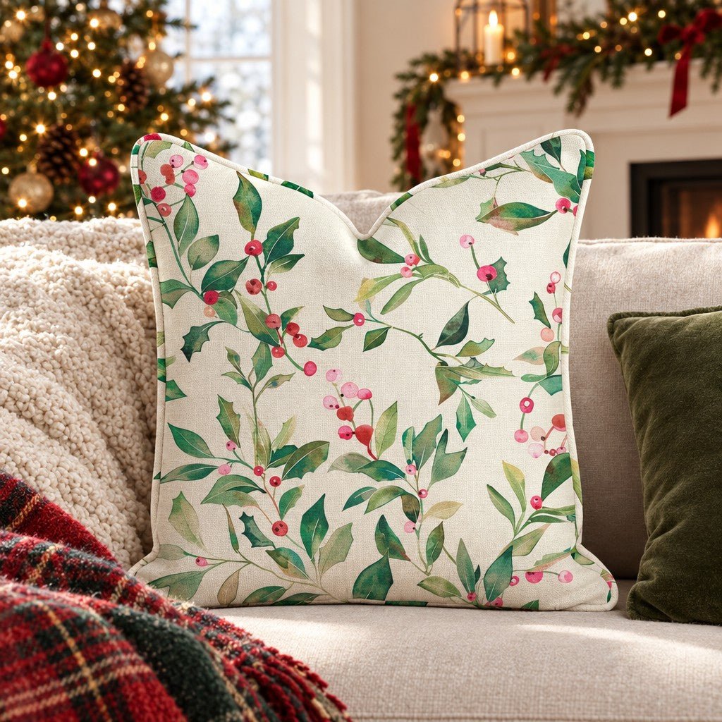 Merry and Holly Throw Pillow throw pillow - Hillcroft Home