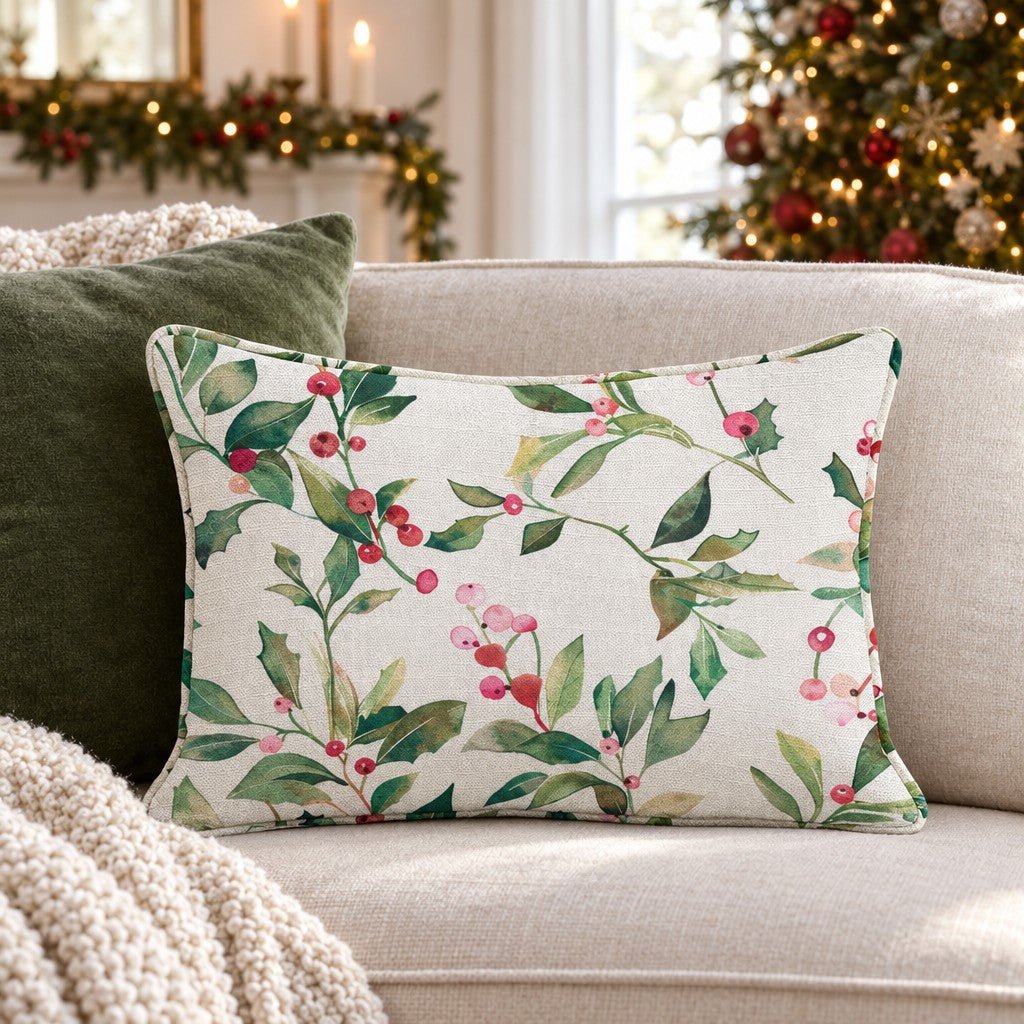 Merry and Holly Throw Pillow throw pillow - Hillcroft Home