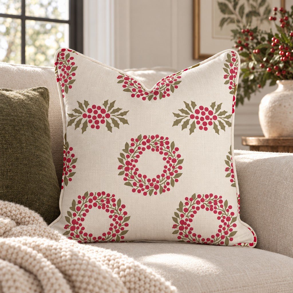 Merry Berry Mistletoe Throw Pillow throw pillow - Hillcroft Home