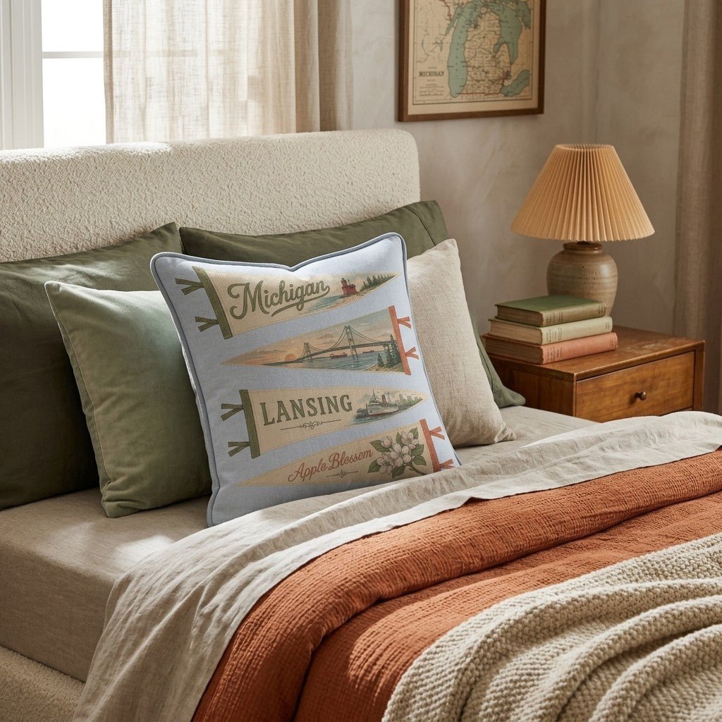 Michigan Pennant Throw Pillow - Hillcroft Home