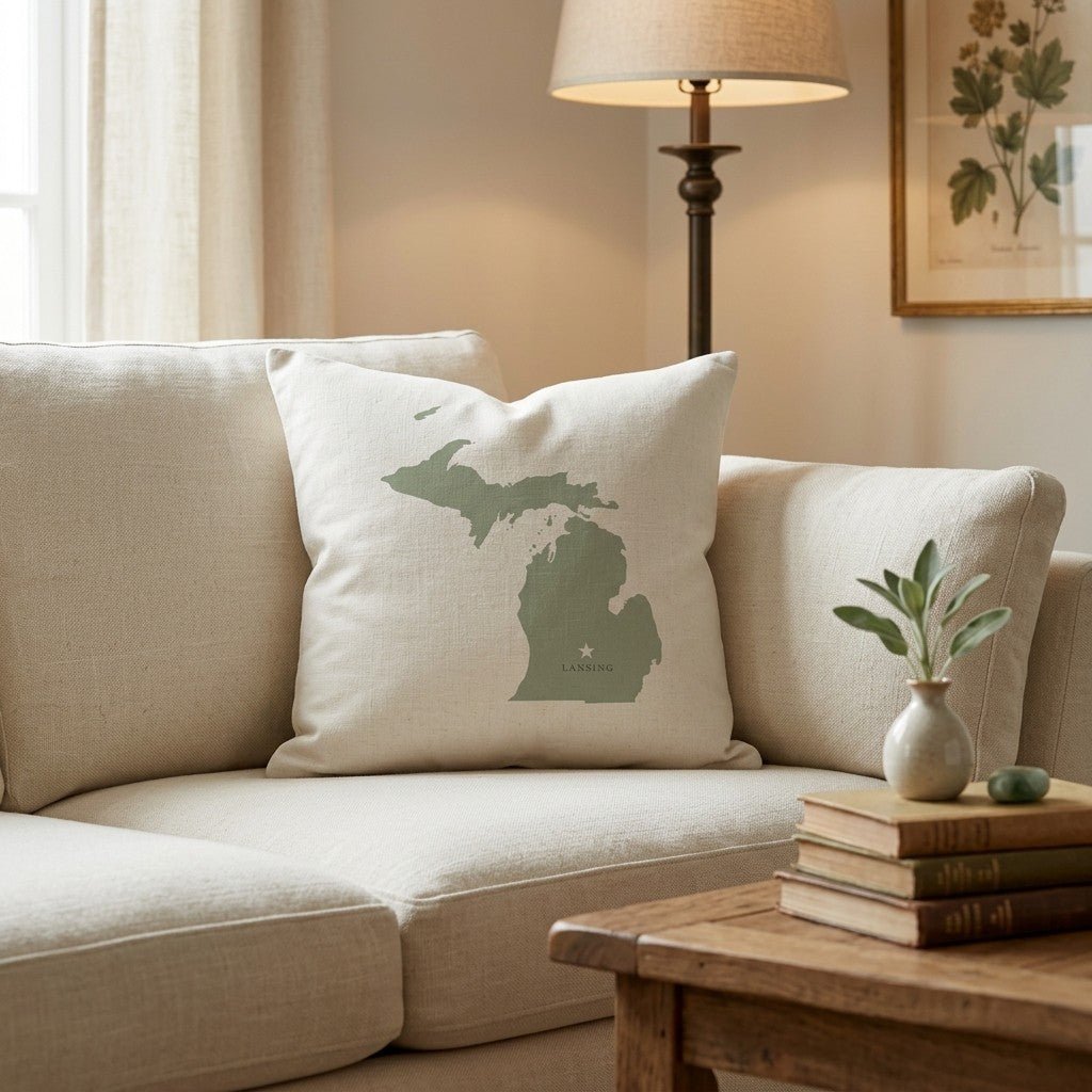 Michigan State Capital Throw Pillow - Hillcroft Home