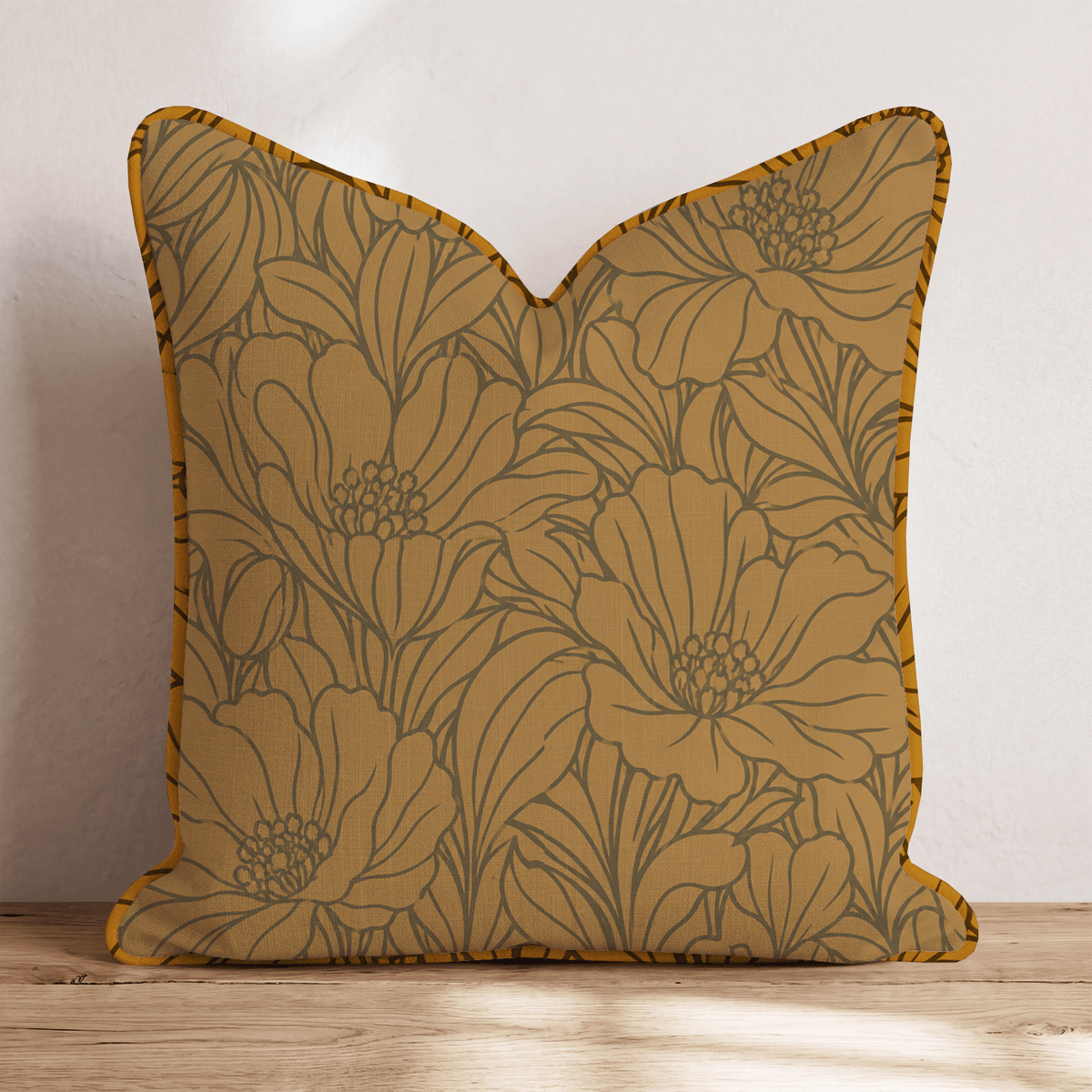 Midnight Poppy Mustard Throw Pillow throw pillow - Hillcroft Home