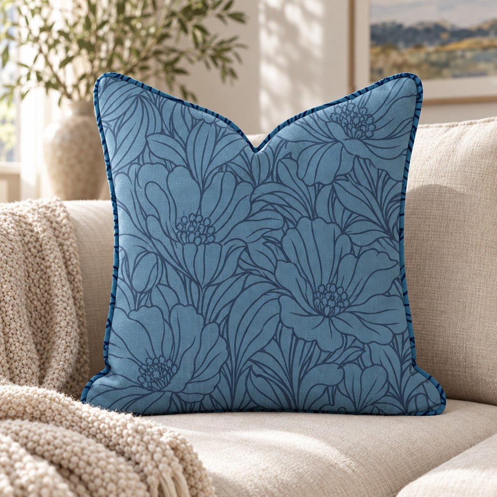 Midnight Poppy Navy Throw Pillow throw pillow - Hillcroft Home