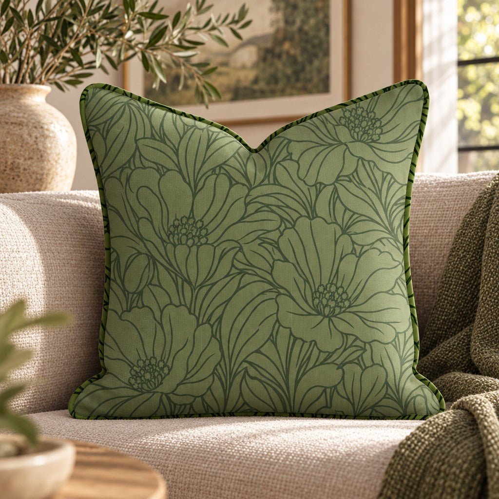 Midnight Poppy Olive Throw Pillow throw pillow - Hillcroft Home