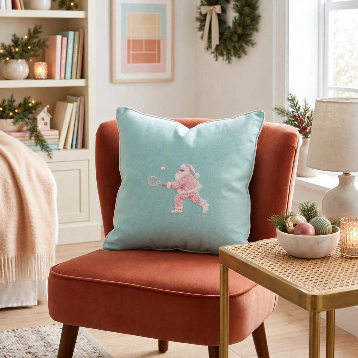 Mini Santa Tennis Throw Pillow throw pillow - Hillcroft Home