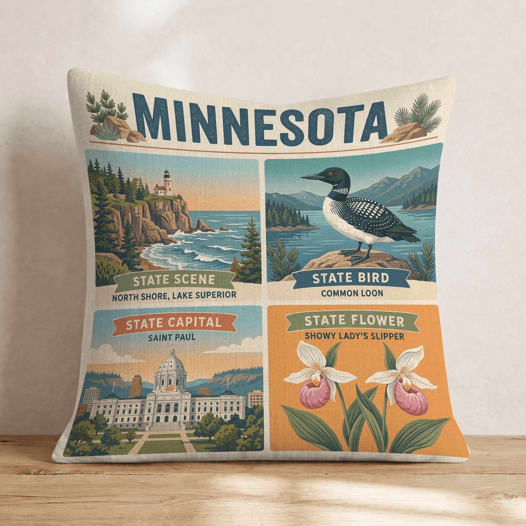 Minnesota State Symbol Throw Pillow - Hillcroft Home