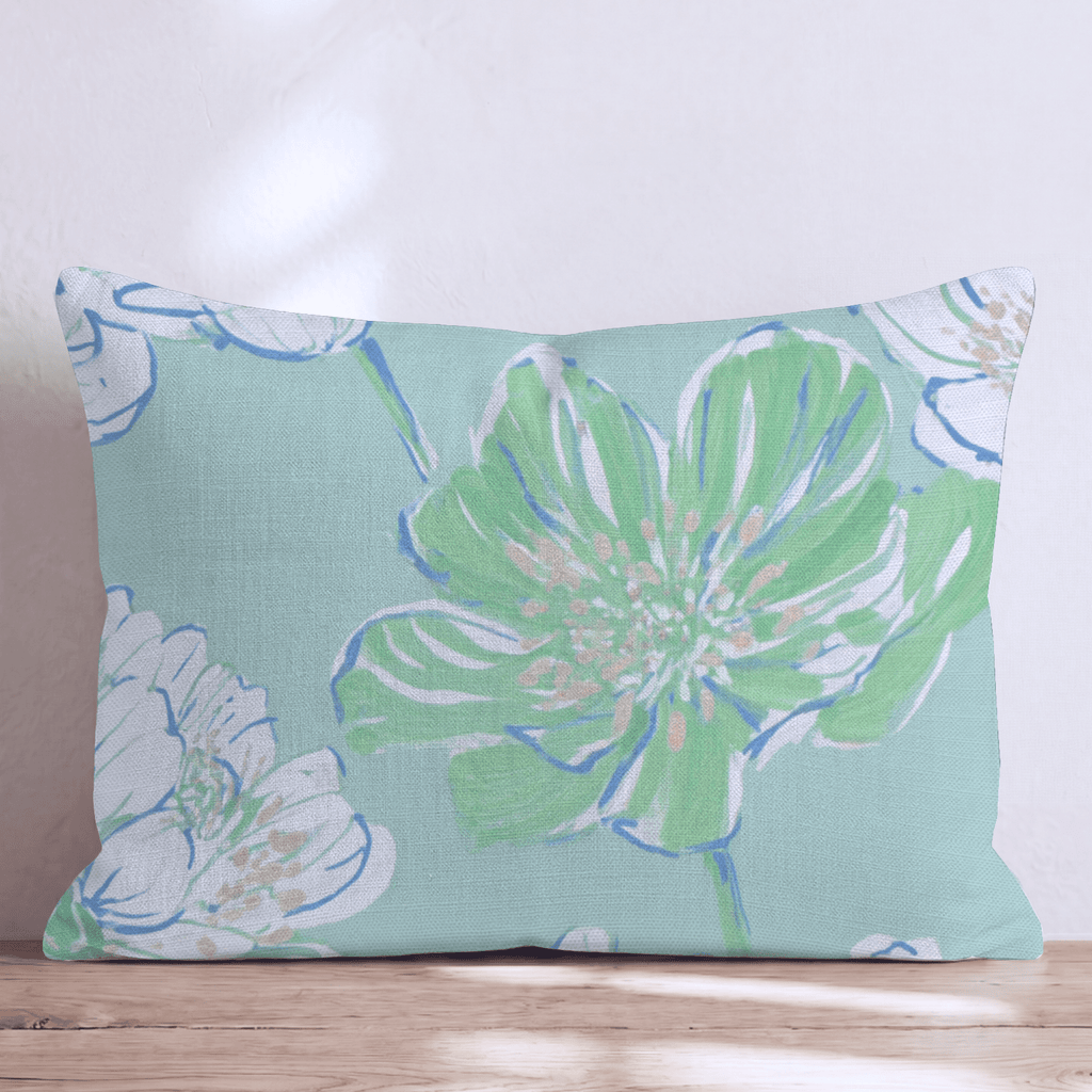 Mint Flowers Throw Pillow - Hillcroft Home