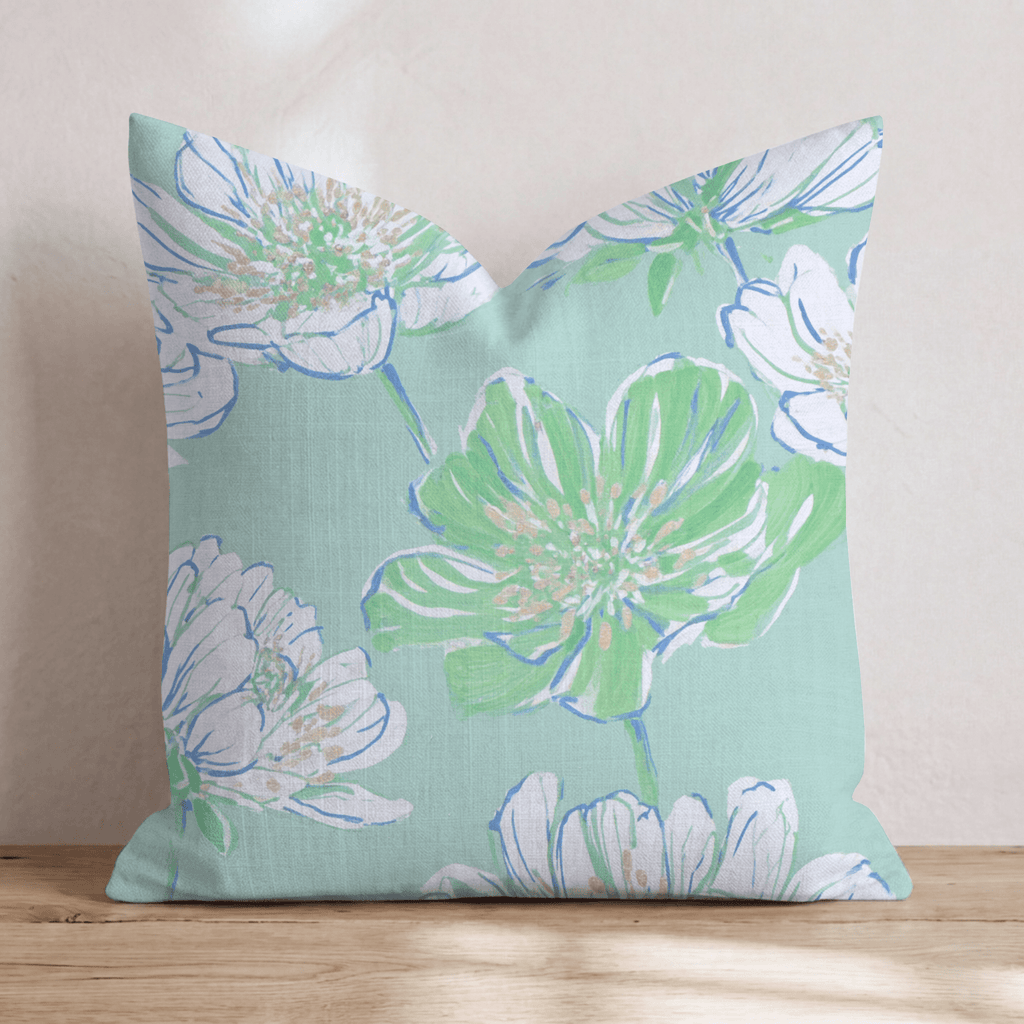 Mint Flowers Throw Pillow - Hillcroft Home
