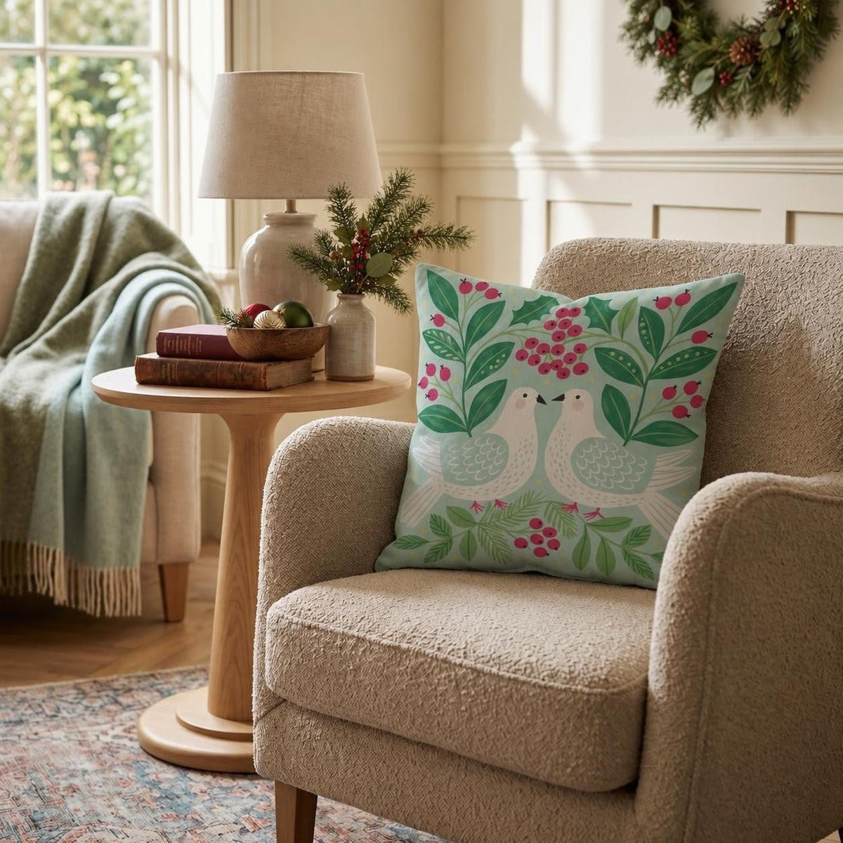Mint Turtledove Wreath Throw Pillow throw pillow - Hillcroft Home