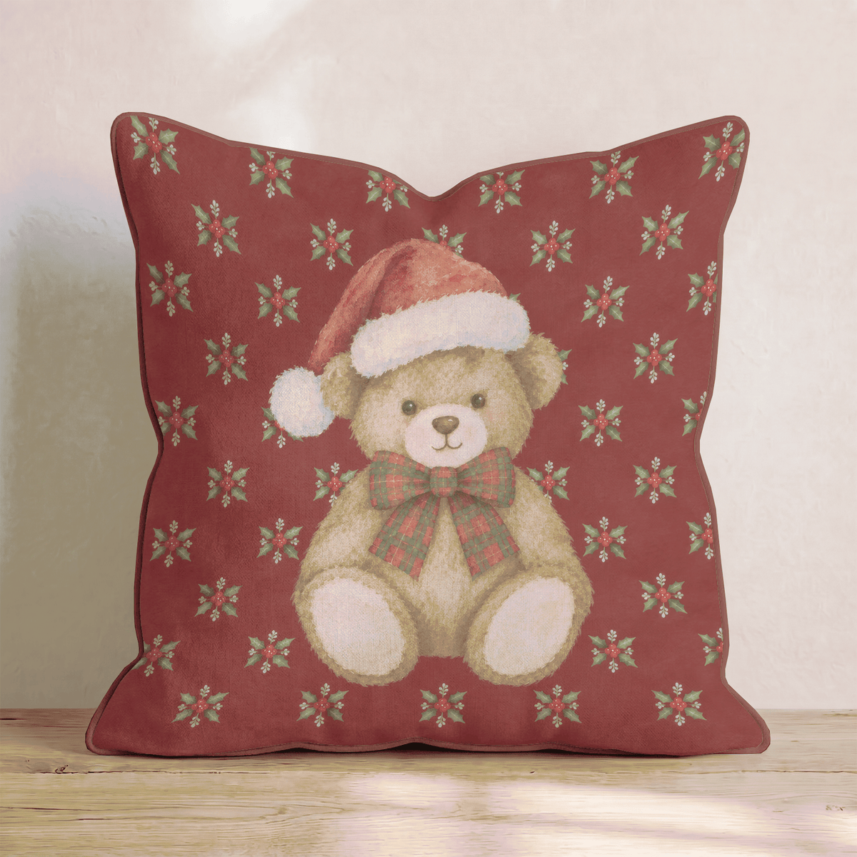Mistletoe & Teddy Toes Throw Pillow throw pillow - Hillcroft Home