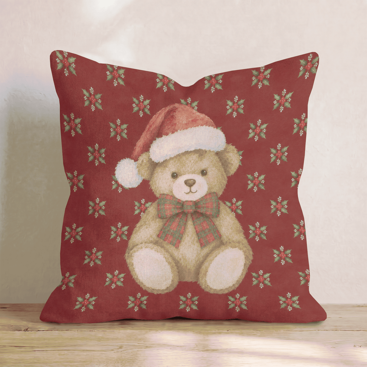 Mistletoe & Teddy Toes Throw Pillow throw pillow - Hillcroft Home